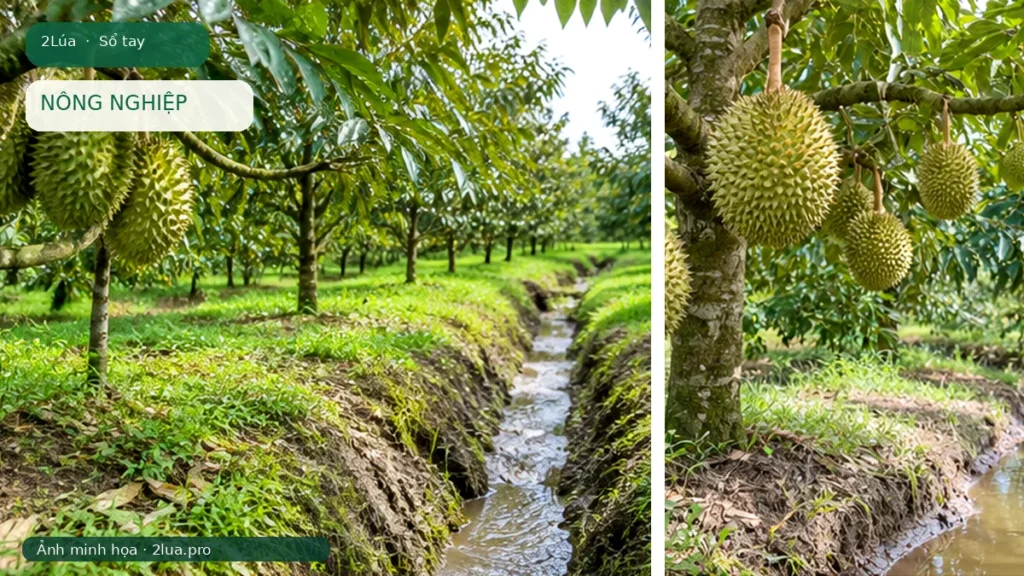 Ảnh minh họa cho bài Vườn sầu riêng vào mùa mưa: quan sát gì trước khi xử lý?