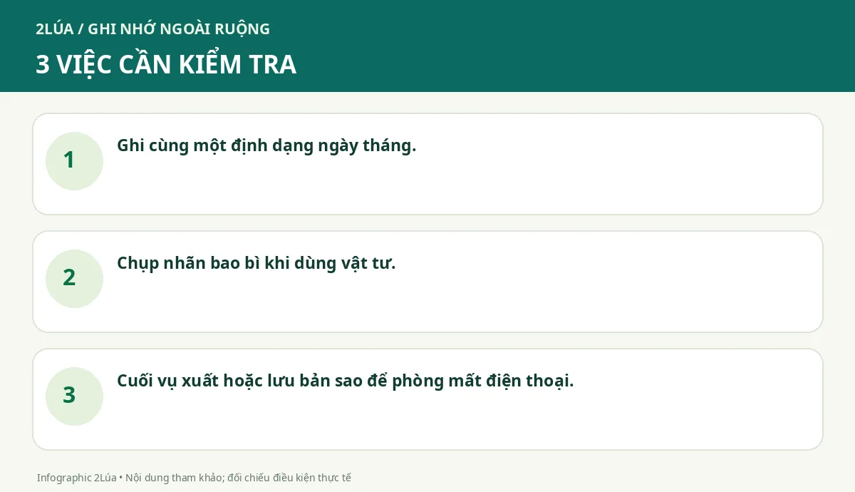 Ba điểm cần kiểm tra khi mẫu nhật ký canh tác theo mùa vụ